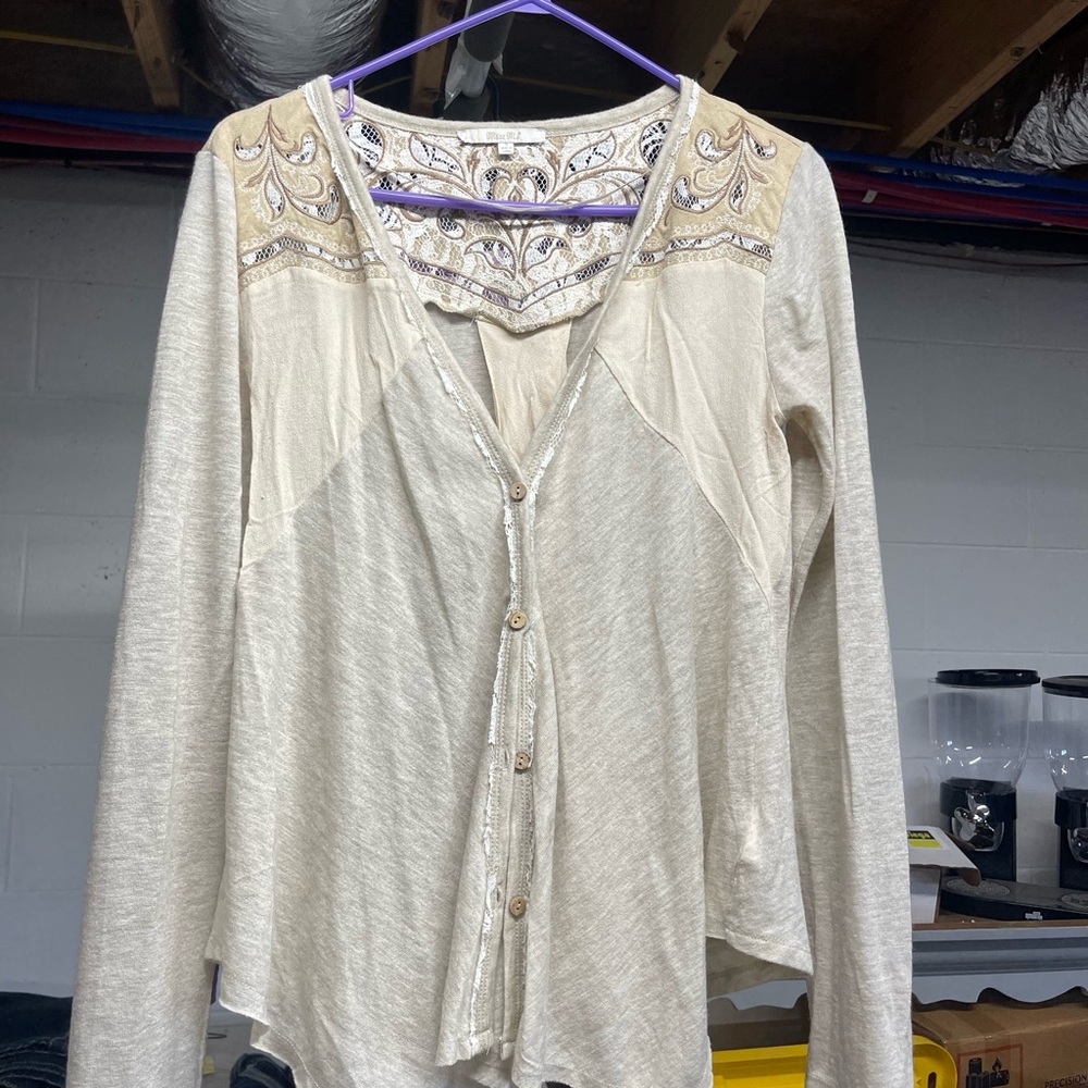 Miss Me Cream Embellished Button Down Shirt